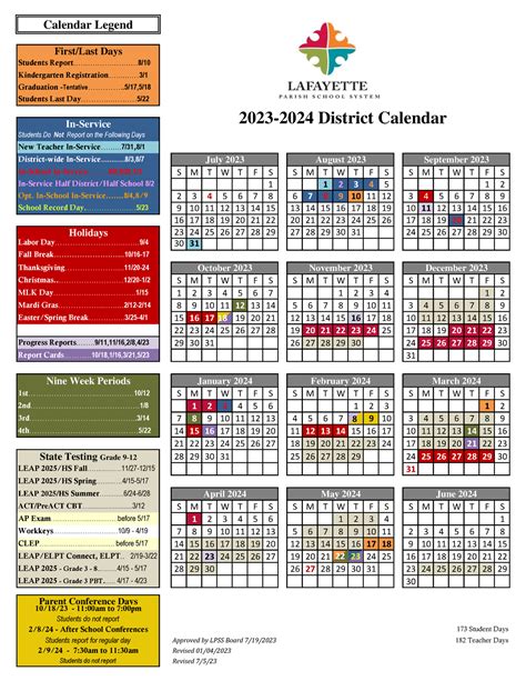 2023-2024 District Calendar 7.19.23 - Calendar Legend First/Last Days ...