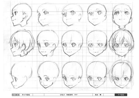 an anime character's head with different angles and facial expressions ...