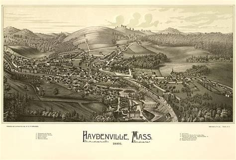 Haydenville, Massachusetts - 1886 - Aerial Birds Eye View Map Poster ...