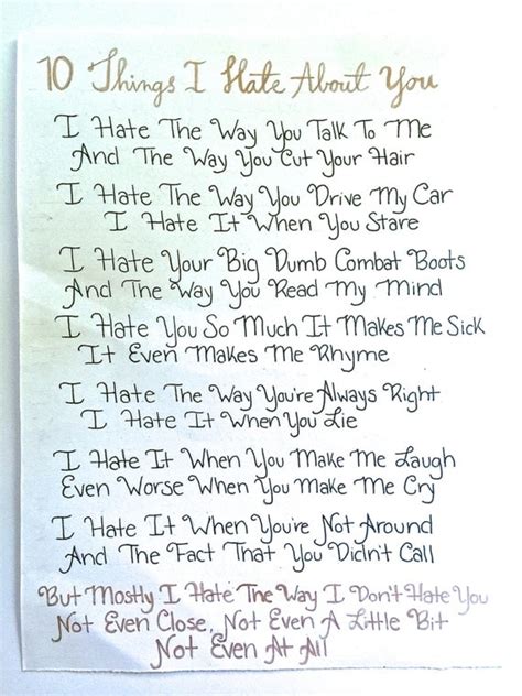 10 Things I hate About You Poem Wall Art