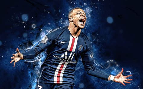 Kylian Mbappe, goal, 2020, PSG, french footballers, blue neon lights ...