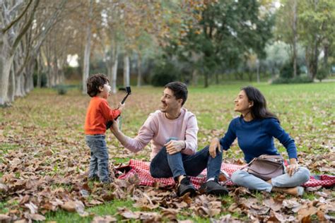 Young People Having Picnic In Park Among Autumn Leaves Stock Photos ...