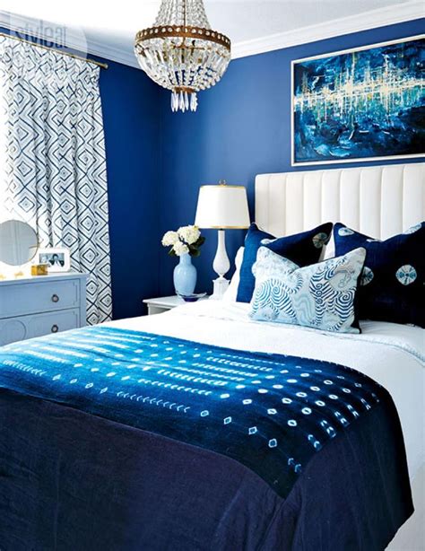 Bedroom | Style at Home | Blue master bedroom, Blue bedroom decor, Dark ...