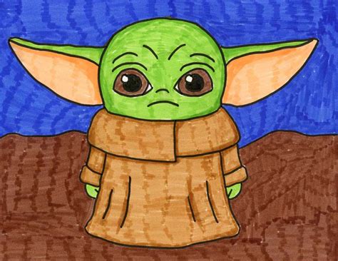 Easy How to Draw Baby Yoda Tutorial Video and Coloring Page