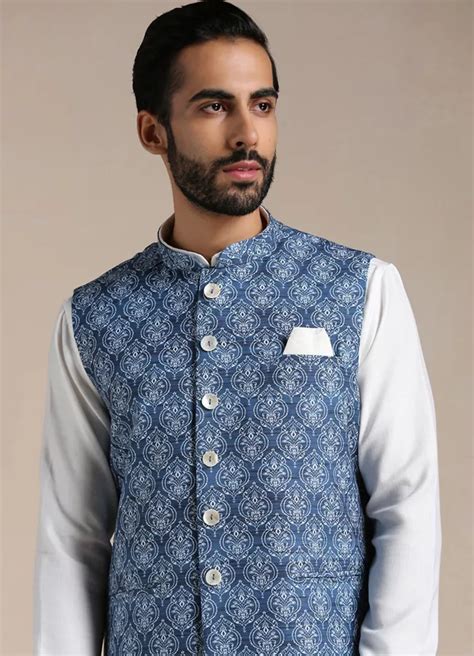 Buy Brilliant Blue Ethnic Print Half Jacket Online in India @Manyavar ...