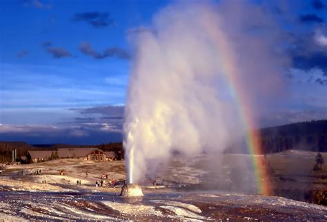 Rainbow over the Geyser in Yellowstone National Park, Wyoming image ...