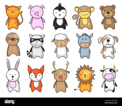 Simple and childish drawing of cute toy animals for kids Stock Photo ...