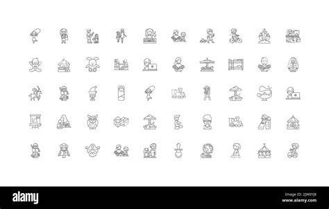 Kindergarten ideas, linear icons, line signs set, vector collection ...