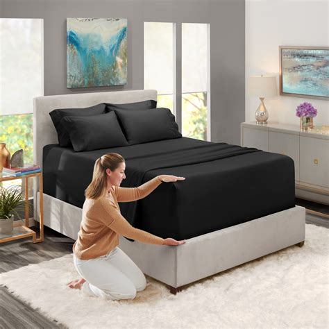 Queen Size Extra Deep Pocket 6-Piece Bed Sheets Set Black, Luxury ...