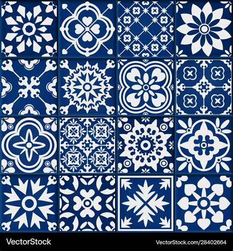 Set white and blue mosaic tiles Royalty Free Vector Image