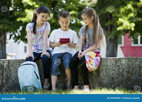 Children Playing Video Games Outdoors Stock Image - Image of leisure ...