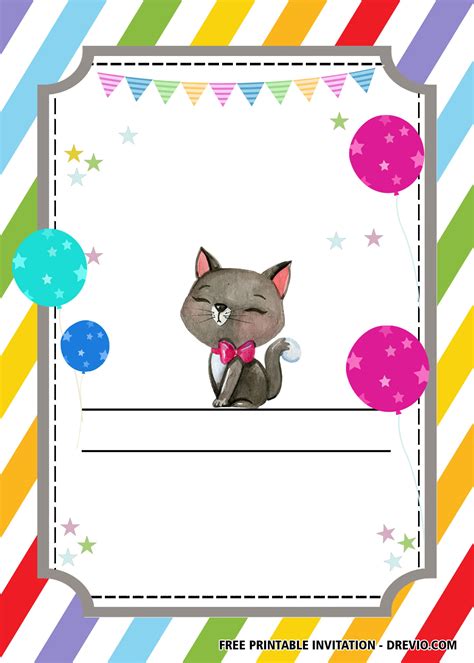 Cat Themed Birthday Party Invitations