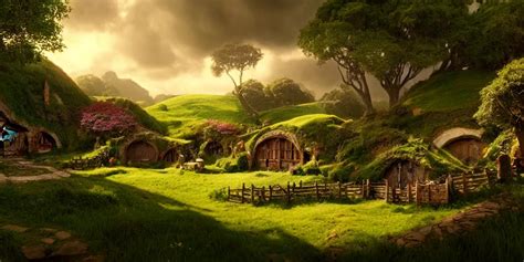 the shire. hobbits village, concept art. epic. | Stable Diffusion