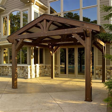 Lodge II Wood Pergola Kit Shown with Green Metal Roof | Outdoor pergola ...