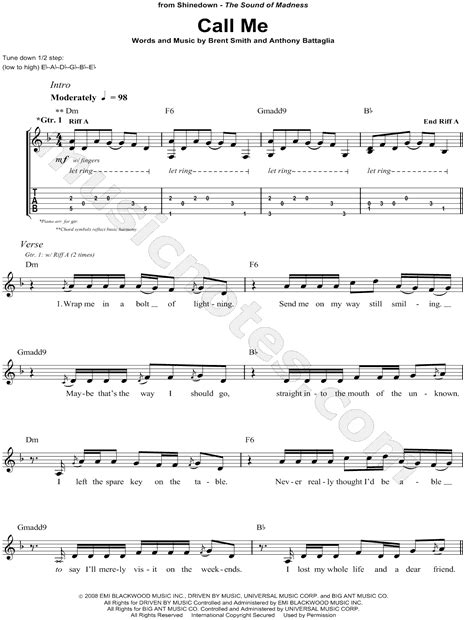 Shinedown "Call Me" Guitar Tab in D Minor - Download & Print | Guitar ...