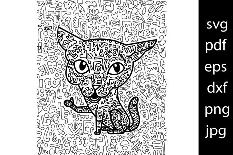 Cat in thumbs up pose with doodle drawing pattern inside and | Etsy ...