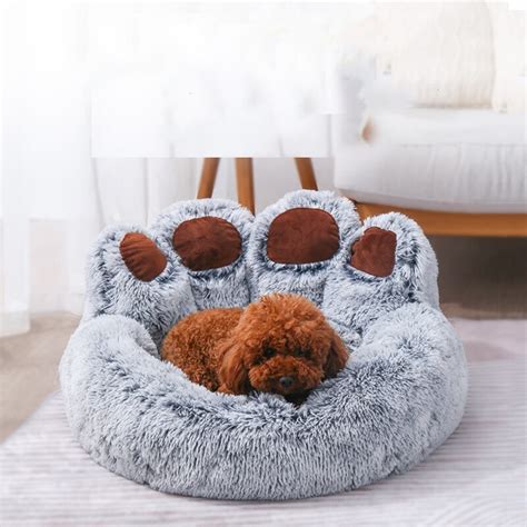 Bear Paw Dog Bed Cat Mat Round Large Pet House Long Plush Deep Sleeping ...