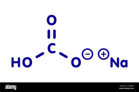 Sodium bicarbonate (baking soda), chemical structure. Blue skeletal ...