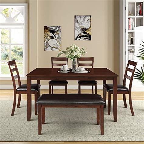 Dinning Room Set for 6 with Bench,JULYFOX 6 Piece Wood Rectangular ...