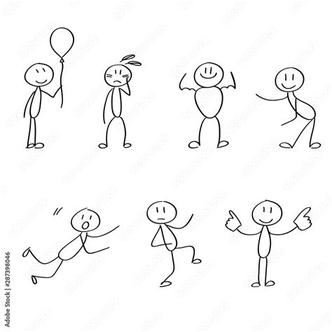 Set of funny stick figures in playful poses and funny happy emotions ...