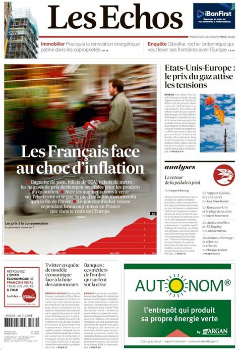 Newspaper Les Echos (France). Newspapers in France. Wednesday's edition ...