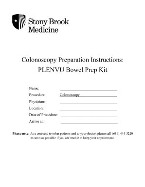 Fillable Online Colonoscopy Preparation Instructions: PLENVU Bowel Prep ...