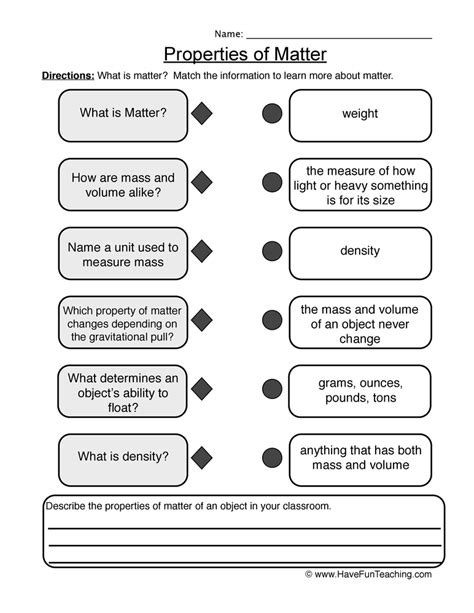 Properties of Matter Definitions Worksheet - Have Fun Teaching