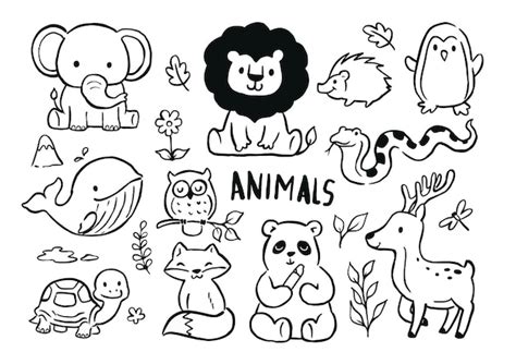 Premium Vector | Animals doodle set for kids