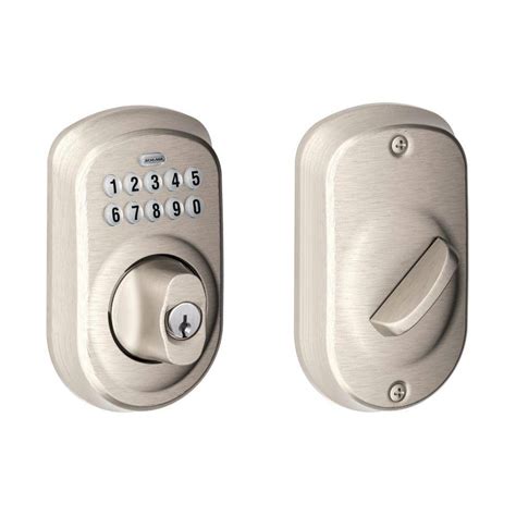 Schlage Plymouth Satin Nickel Electronic Keypad Deadbolt BE365 PLY 619 ...