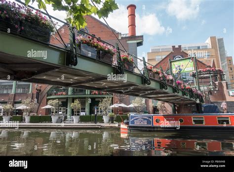 Canal boats along the beautiful and picturesque Birmingham Canals in ...