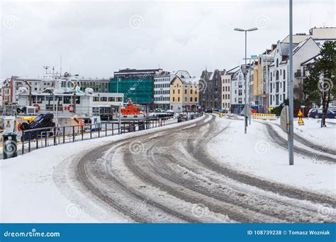 Boats in the Port of Alesund. Winter Landscape Editorial Stock Photo ...