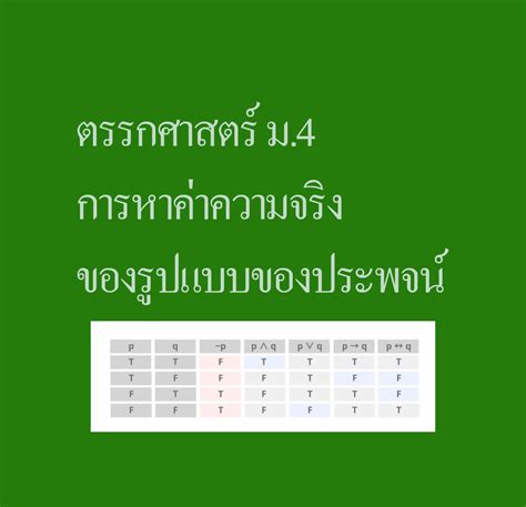 ตรรกศาสตร์ ม.4 การหาค่าความจริงของรูปแบบของประพจน์ – Tuemaster เรียน ...