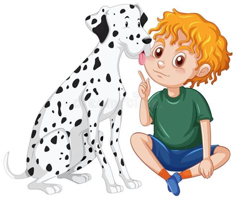 A Happy Boy Sitting on the Floor and Pets Dog Stock Vector ...