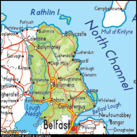 Map of Northern Ireland, County Antrim