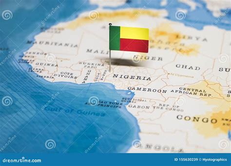 The Flag of Benin in the World Map Stock Image - Image of nation ...