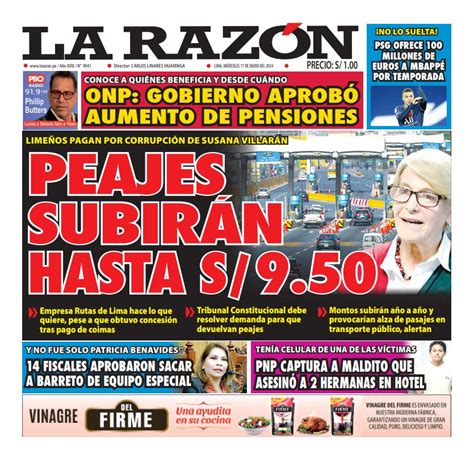 Portada Diario La Razón (17/01/2024) - La Razón