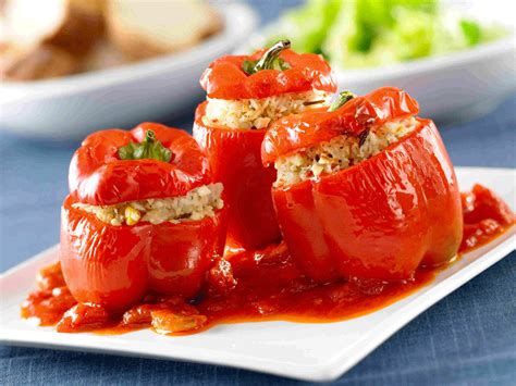 Rice Stuffed Capsicums | Rice Recipes | SunRice | Stuffed peppers ...