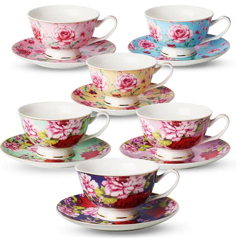 Lynns Fine China Rose Floral Tea Cup & Saucer Set of 8 - munimoro.gob.pe