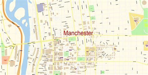 Manchester New Hampshire PDF Map Vector Exact City Plan detailed Street ...