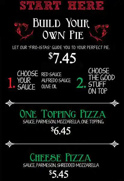 Firo's Fire Kissed Pizza Menu - Urbanspoon/Zomato