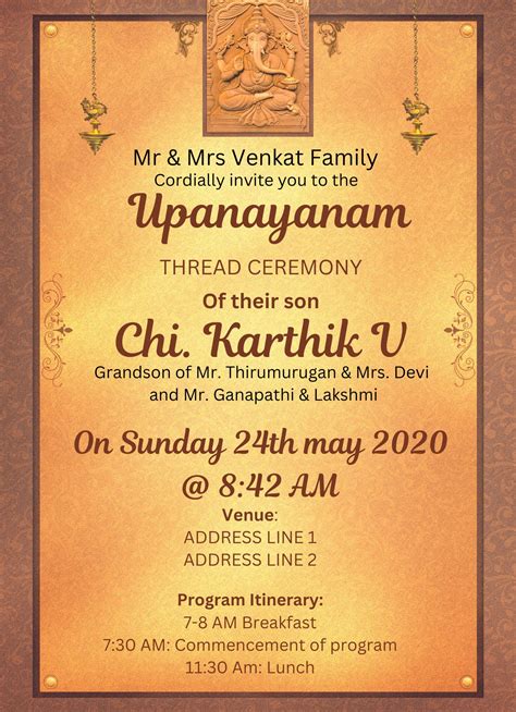 Thread Ceremony - Upnayanam Invitations - Canva Template