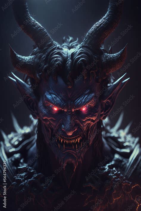 a demonic demon with horns and glowing eyes, fantasy, evil, horror, art ...