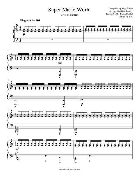 Super Mario World Castle Theme (Kyle Landry) Sheet music for Piano ...