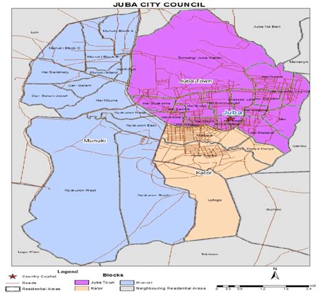 Map showing Juba City Council with it three payams (Juba, Kator and ...