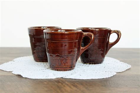 Set of 3 Vintage Brown USA Stoneware Coffee Mugs Vintage - Etsy