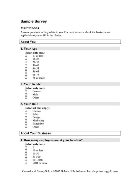 Sample Survey Questionnaire Format