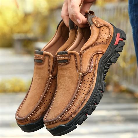 2019 Hot Men Comfortable Non Slip Hiking Shoes First Layer Cowhide ...