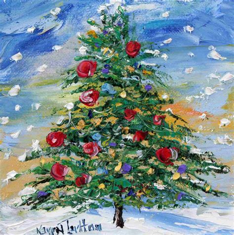 Christmas tree painting, holiday art, original oil palette knife ...