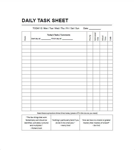 17+ Free Task Sheet Templates | Professional Formats in Word, Excel ...