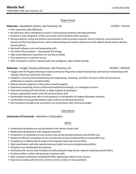 Advocate Resume Samples | Velvet Jobs